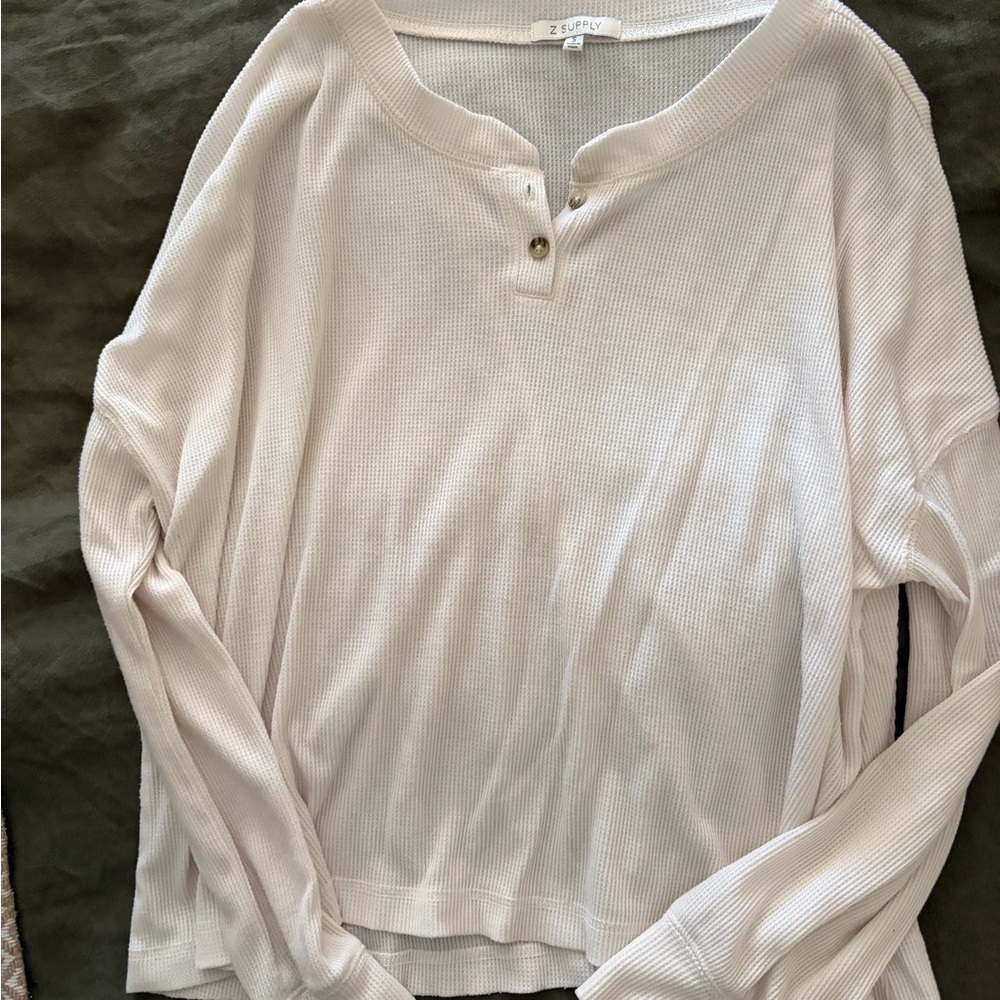 Z Supply Women's Off-White Long Sleeve Henley